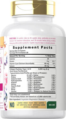 Vista 2 de Péptidos de colágeno Carlyle con vitamina C 6000mg 120 cápsulas Alimentado con pasto tipo I y III Fórmula de belleza Suplemento sin OMG, sin