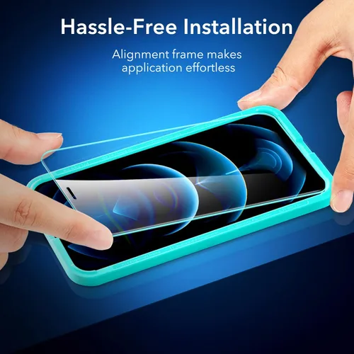 Vista 6 de ESR Paquete de 3 protectores de pantalla para iPhone 12 Pro Max, vidrio templado de dureza 9H, resistente a los arañazos con marco de fácil