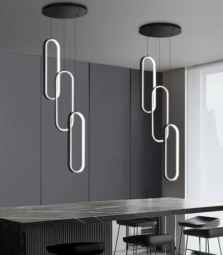Vista 8 de Lámpara de Araña de Anillo Moderna LED Regulable Luz de Techo para Isla de Cocina Sala de Estar Escaleras Comedor Negro