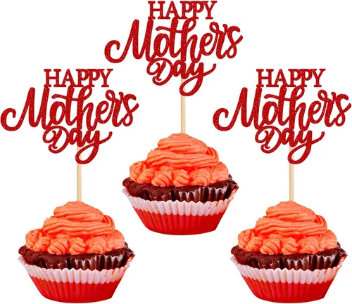 Vista 30 de Rsstarxi 1 paquete de decoración para pastel con flores de purpurina con doble corazón Love Mom Best Mom Best Mom Cake Pick Decoraciones para feliz