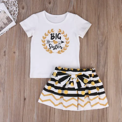 Vista 2 de Conjunto de vestido para niña con faldas a rayas y lazo