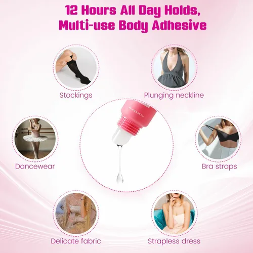 Vista 7 de Pegamento adhesivo corporal para ropa de 0.7 fl oz, a prueba de sudor, adhesivo de piel de lavado con agua, cinta adhesiva líquida segura para tela