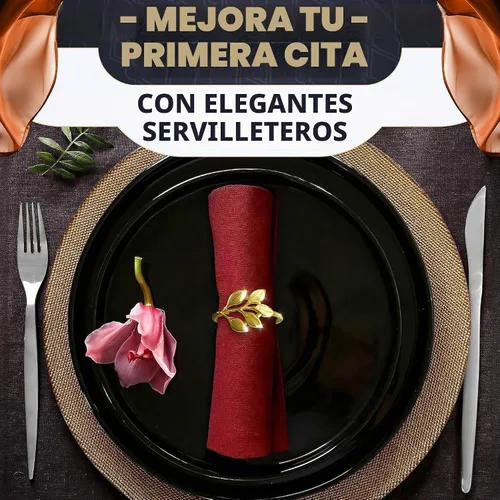 Vista 9 de 20 servilleteros dorados con diseño de hojas, diámetro interior de 1.38 pulgadas