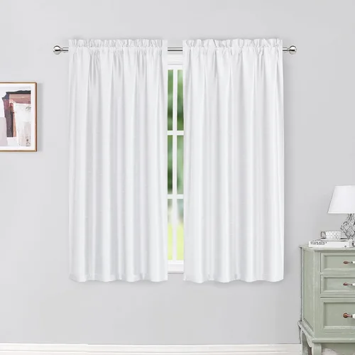 Vista 34 de Chyhomenyc Uptown - Cortinas negras de 24 pulgadas de largo, 2 paneles, cortinas cortas de seda sintética para oscurecer la habitación, cortinas