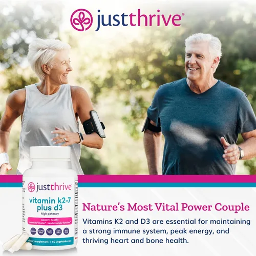 Vista 3 de Just Thrive Vitamina K2-7 Plus D3 - Suplemento para la salud inmunológica, cardíaca y ósea, 60 cápsulas vegetales