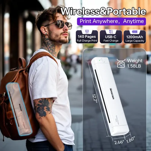 Vista 7 de Phomemo Impresora de plantillas de tatuaje actualizada, TP81 impresora de tatuaje Bluetooth con 10 piezas de papel de transferencia, compatible