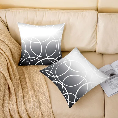 Vista 2 de Fundas de almohada degradadas, fundas de almohada con círculos geométricos y anillos para apoyo lumbar, rayas y líneas, fundas de cojín reversibles
