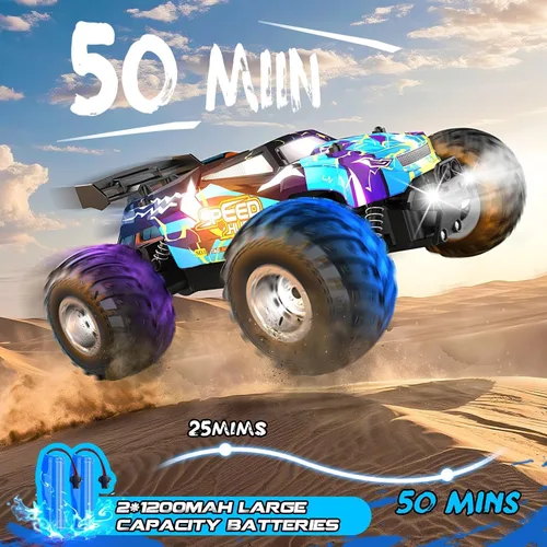 Vista 3 de Rcjoyou Auto a control remoto, Camión RC todoterreno 2WD, 20 KM/H Autos RC todo terreno con faros delanteros y luces de carrocería, 2.4GHz, 2