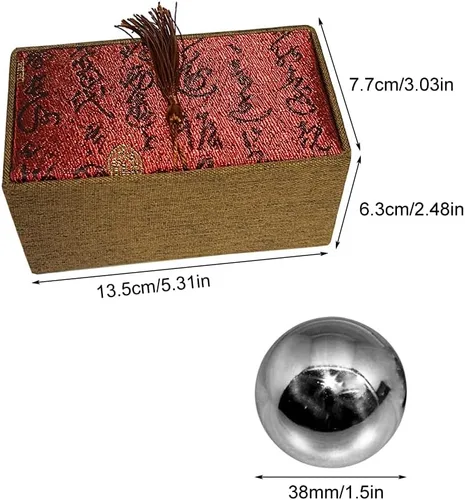 Vista 2 de Denpetec 2 bolas de baoding chinas, para ejercicio, salud, estrés, con caja, meditación, masaje, balonmano