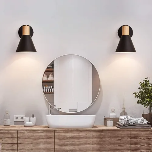 Vista 5 de ClanKin Apliques de pared con interruptor de perilla, lámpara de pared ajustable negra para dormitorio industrial, iluminación de fregadero de baño