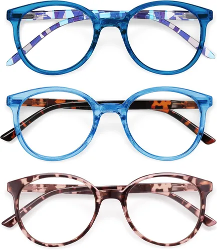 Vista 18 de IBOANN - Lentes con filtro de luz azul para mujeres y hombres, paquete de 3 unidades, armazón redonda estilo retro a la moda, lentes falsos vintage