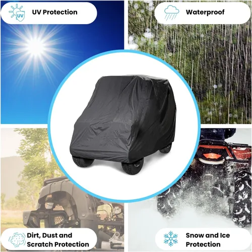 Vista 6 de EliteShield Cubierta impermeable Quad 4 x 4 UTV, cubierta de almacenamiento SXS para vehículo utilitario resistente, color negro se adapta hasta 108