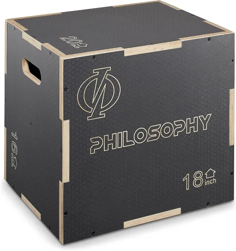 Vista 6 de Philosophy Gym Caja pliométrica de madera antideslizante 3 en 1 para entrenamiento y acondicionamiento Negro