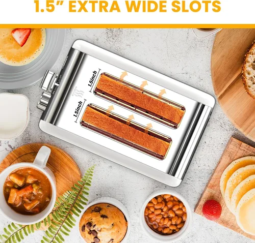 Vista 4 de Simple Deluxe Tostadora de 2 rebanadas, 3 funciones y 6 ajustes de tostado, ranura extra ancha y bandeja extraíble para migas, para pan y gofre
