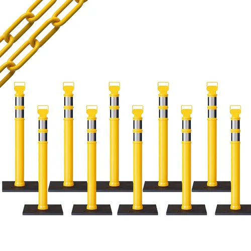 Vista 17 de CCW 10-Pack 45" Delineador Post Kit, 3" Collares reflectantes, 10 lb Base de goma (10 postes azules con cadena negra de 50 pies)