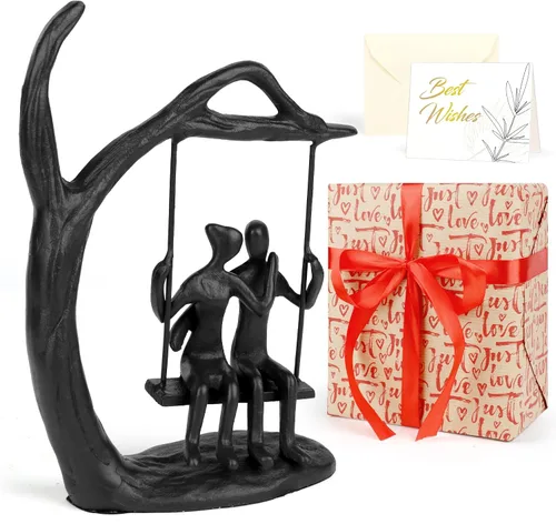 Vista 12 de Kresecioo Estatua Romántica de Pareja y Bicicleta Genial, Escultura de Hierro Fundido para Decoración, Regalos de Amor para Aniversario de Boda
