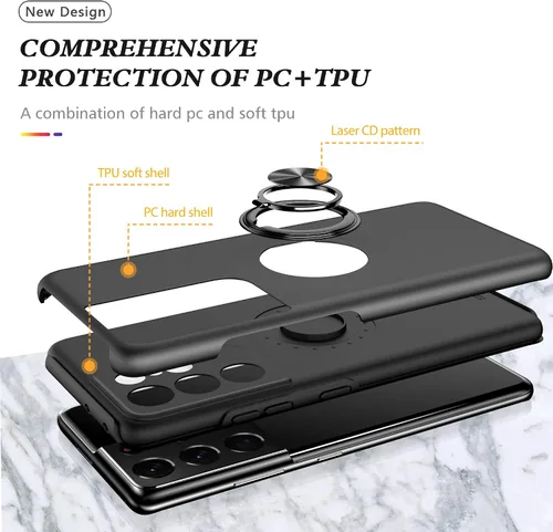 Vista 4 de Funda para Samsung Galaxy S21 Ultra, con protector de pantalla de TPU flexible autorreparable, 2 unidades, grado militar, doble a prueba de golpes