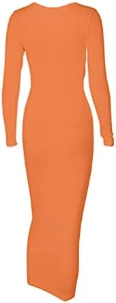 Vista 7 de Mulisky Vestido largo ajustado sexy para mujer, cuello en V profundo, manga larga, acanalado, vestido de fiesta para club