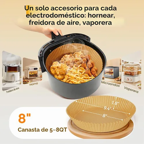 Vista 3 de Forros de papel desechables para freidora de aire de 8 pulgadas, máximo XL, grandes forros de papel desechables para freidora de aire, 100 hojas