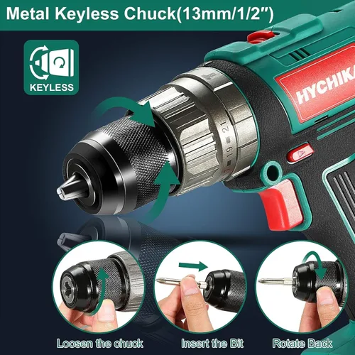 Vista 3 de HYCHIKA - Taladro de martillo inalámbrico de 18 V, kit de sierra bimetálica de 3/4 a 2-1/2 pulgadas, kit combinado de herramientas