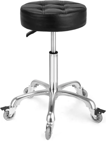 Vista 14 de Taburete ajustable resistente – Taburetes con ruedas giratorias de bloqueo – Taburetes giratorios sin respaldo para belleza, peluquería, spa, hogar