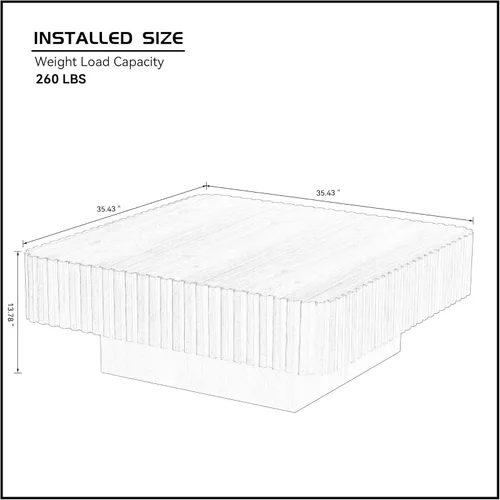 Vista 2 de Mesa de Centro Cuadrada de 35.43'' para Sala de Estar Mesa de Centro Acanalada Mesa Central Moderna con Pedestal para Apartamento Negro