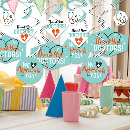 Vista 2 de Big Dot of Happiness Thank You Doctors - Decoraciones colgantes para la semana de agradecimiento al médico, remolinos de decoración de fiesta