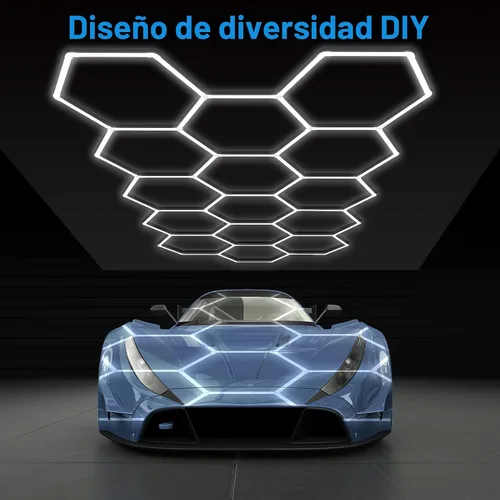 Vista 5 de LZHOME - Luz LED hexagonal para garaje - Luz para detallado automotriz de 12 700 lm, luces de techo y pared para decoración modular, ideal
