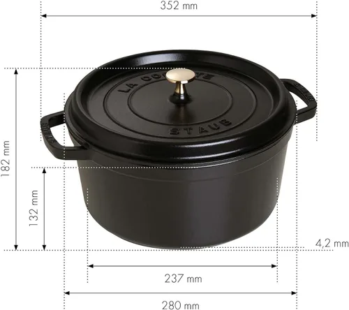 Vista 3 de Staub olla de hierro cocotte redonda de 6-1/4 cuartos de galón, Negro mate Perfect for Batch Cooking, Meal Prep & Large Meals. Braise, Roast &