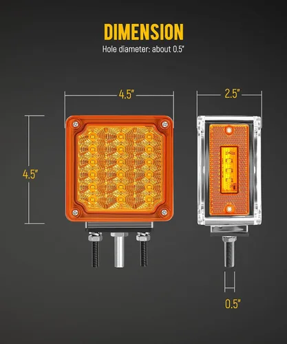 Vista 5 de Partsam Luces LED de Pedestal Ámbar/Ámbar de Doble Cara 39 Luces LED de Señal de Giro Montaje con Perno Luces de Guardabarros Luces Laterales