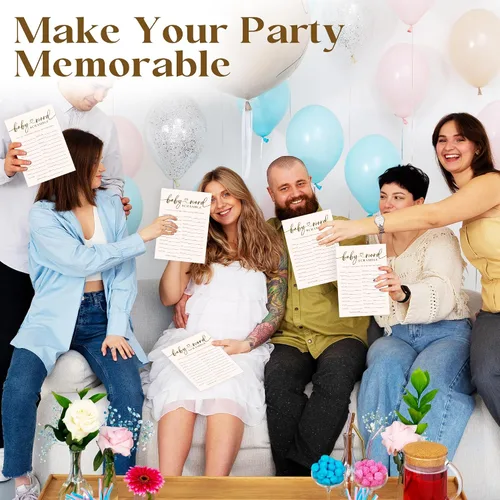 Vista 5 de JOETMAE Tarjetas de juegos de baby shower de 5 x 7 pulgadas, tarjeta de juego de palabras para bebé, 50 divertidas tarjetas de juego de palabras