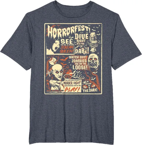 Vista 47 de Camiseta de terror vintage con póster de Halloween y película de terror Negro