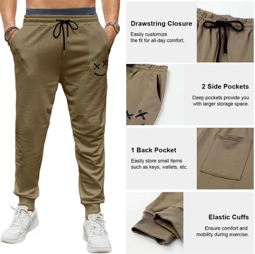 Vista 3 de Dokotoo Men Pantalones deportivos para hombre, ligeros, de algodón, con cordón en la cintura, pantalones de entrenamiento con bolsillos
