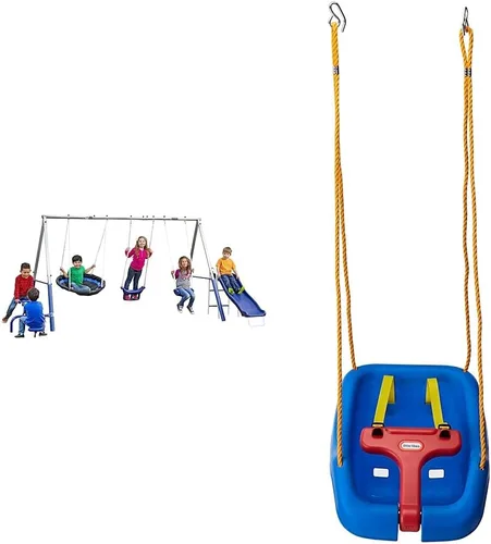 Vista 11 de XDP Recreation Free N' Swing - Juego de columpios, barras de mono, torre de escalada gris y Eezy Peezy - Diversión activa para interiores