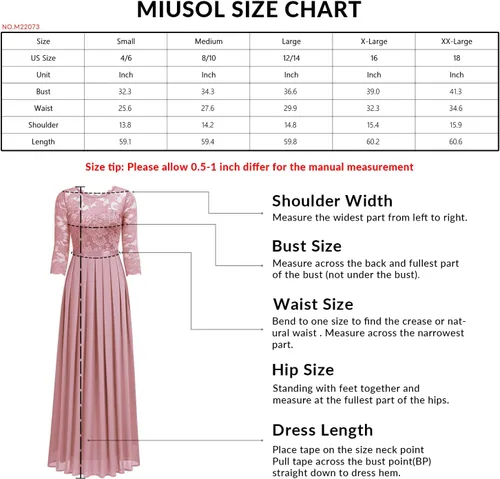 Vista 6 de Miusol Vestido largo formal de dama de honor con encaje floral y manga 34 para mujer