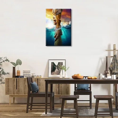 Vista 4 de Lienzo decorativo con texto en inglés «The Hand Of Gods» (La mano de Dios), arte de pared grande con diseño de Jesús, arte de pared grande envuelto