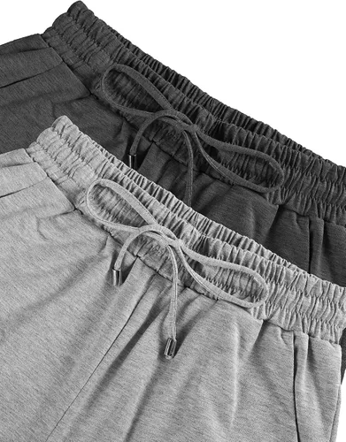 Vista 6 de Syhood Paquete de 2 pantalones deportivos capri para mujer, con cordón, pantalones capri casuales recortados con bolsillos