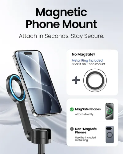 Vista 3 de UBeesize - Trípode para teléfono MagSafe Selfie Stick de 70 pulgadas con apertura automática para iPhone y Android Soporte magnético con soporte