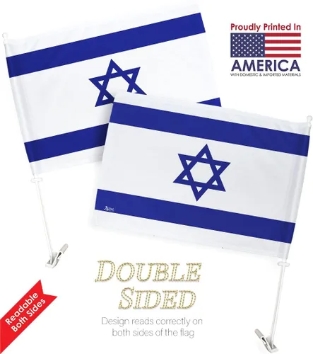 Vista 4 de Bandera de Israel para Carros - Bandera israelí para automóvil, paquete vintage americano, pequeño regalo, 12 x 18 pulgadas, clip de soporte