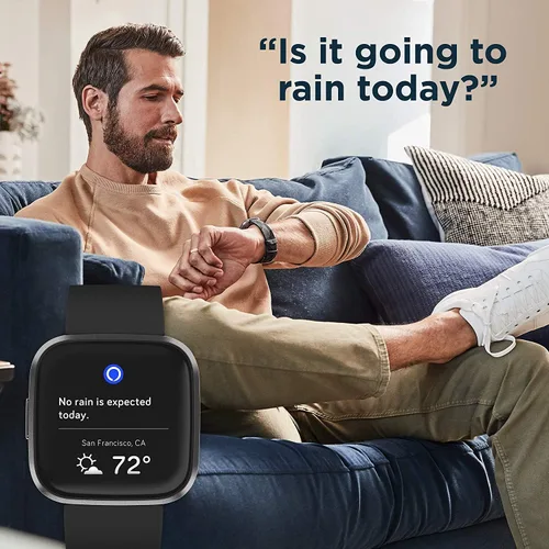 Vista 5 de Fitbit Versa 2 Smartwatch Carbon (negro) con bandas de bonificación (Oliva)