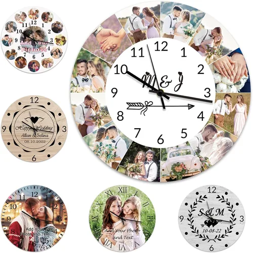 Vista 10 de Qingxily Reloj personalizado con imagen, relojes personalizados para paredes, reloj con foto personalizado, regalo para el día de San Valentín, día