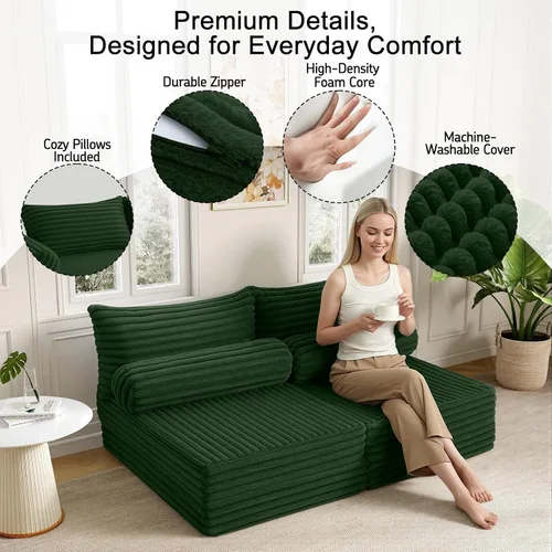 Vista 7 de MeMoreCool Sofá cama convertible, sofá cama plegable tamaño Queen, sofá cama extraíble con almohadas, sofá futón plegable para dormitorio, sala