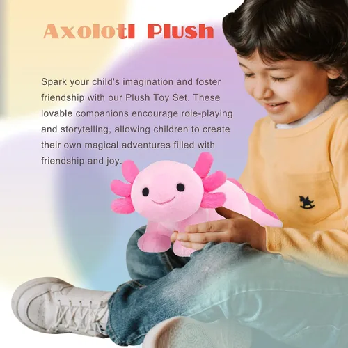 Vista 6 de Axolotl de peluche, animal de peluche suave y lindo de Axolotl, muñecas de peluche Kawaii para niños, regalo para niñas y niños (Rosa-B)