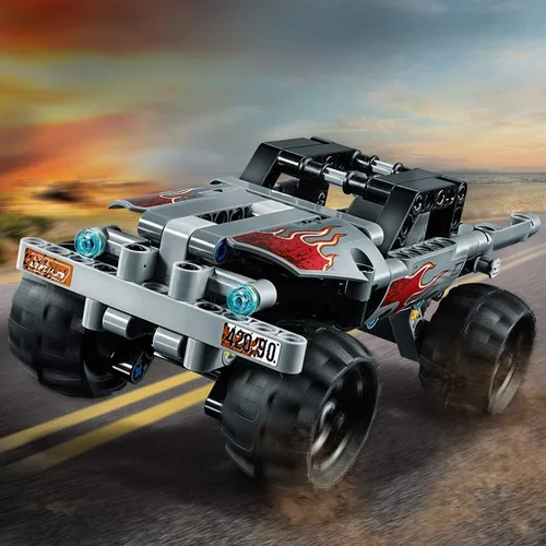 Vista 2 de Technic Camión de juguete Getaway, motor de tracción, modelo de camión monstruos, juguetes de vehículos para niños