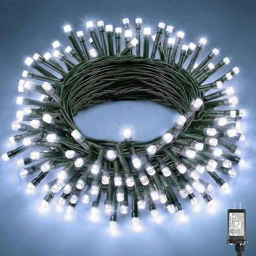 Vista 14 de Tira de luces LED de Navidad de 40 pies para exteriores, luces rojas y blancas de Navidad impermeables, 8 modos y temporizador, luces de árbol