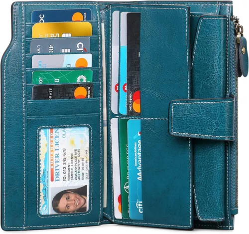 Vista 2 de SENDEFN - Cartera de cuero para mujer, portatarjetas con bloqueo RFID, monedero para mujer con cierre