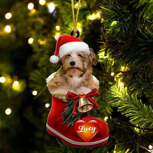 Vista 42 de Adorno de Navidad de perro afgano en bota de Papá Noel, adorno de nombre de perro personalizado, regalo para amante de los perros, decoración