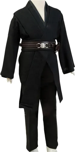 Vista 5 de Disfraz de Jedi para niños para cosplay de Anakin, túnica con capucha, versión negra, talla S Negro (juego completo)