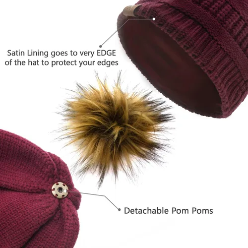 Vista 4 de Beautifully Warm - Gorro de invierno para cabello rizado con forro de satén para mujer borgoña (002-Burgundy)
