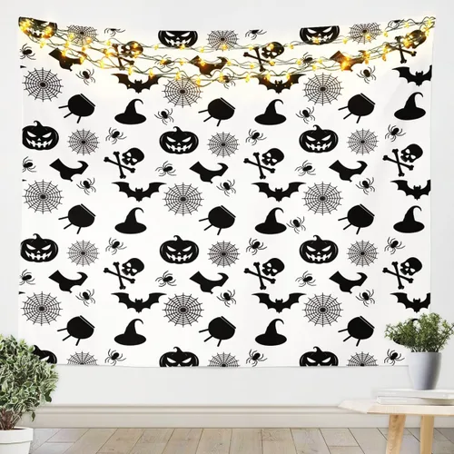 Vista 7 de Feelyou Halloween Wall Art for Bedroom Living Room Cartoon Ghost Tapestry Decoration for Kids Boys Girls Red Tapestry Wall Hanging Ghost Festival